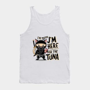 One design features a sneaky ninja cat with a katana in one hand and a can of tuna in the other. (2) Tank Top